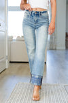 Miranda High Rise Plaid Cuff Vintage Straight Judy Blue Jeans