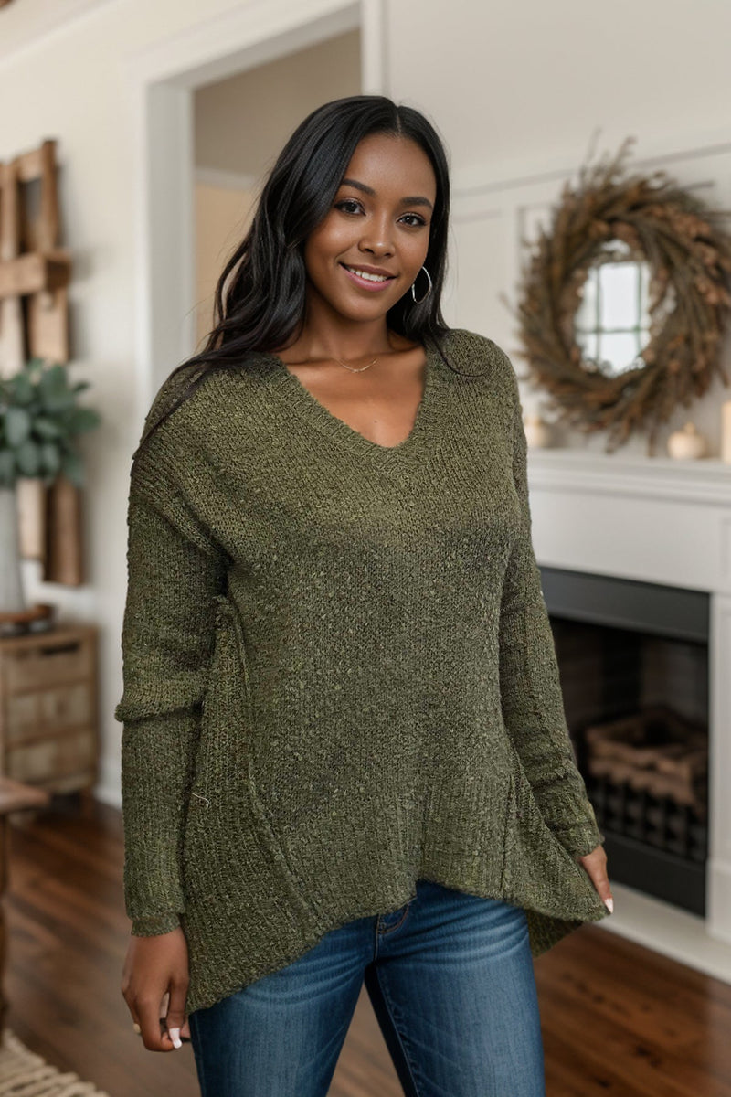 Olive Delight Popcorn Sweater