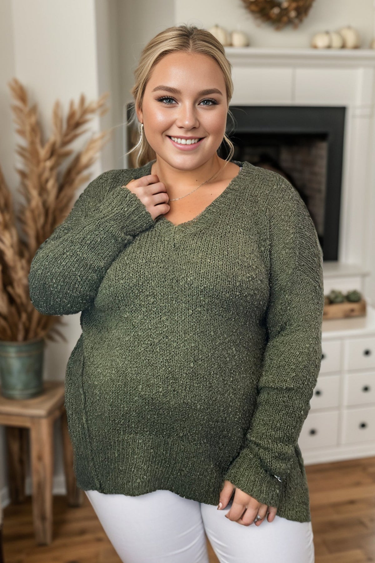 Olive Delight Popcorn Sweater