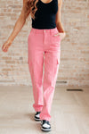 Peggy High Rise Cargo Straight Judy Blue Jeans in Pink