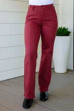 Phoebe High Rise Front Seam Straight Judy Blue Jeans in Burgundy