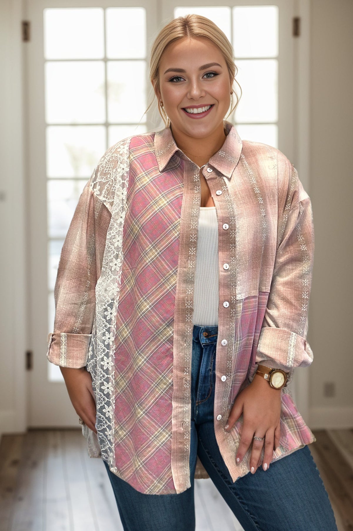 Pink Skies Plaid Button Down