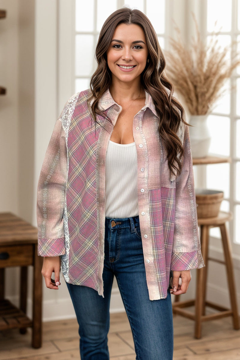 Pink Skies Plaid Button Down