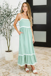 Ripple Effect Spaghetti Strap Dress in Sage
