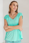 Ruched Cap Sleeve Top in Neon Blue