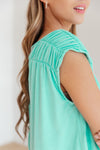 Ruched Cap Sleeve Top in Neon Blue