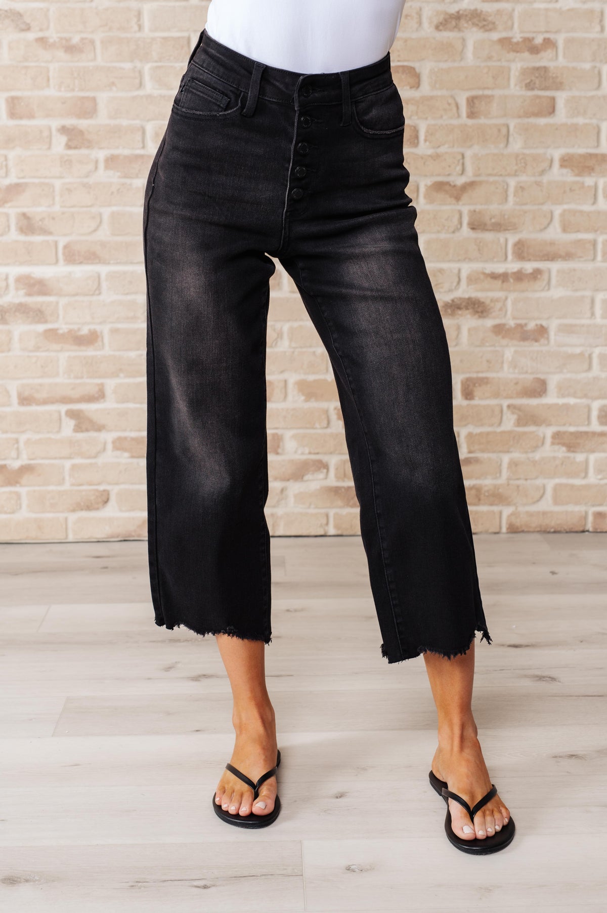 Ryan High Rise Button Fly Wide Leg Crop Judy Blue Jeans