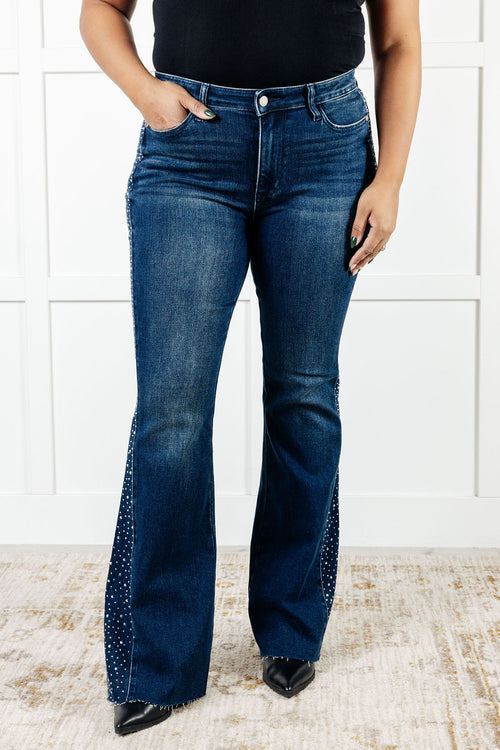 Shannon Mid Rise Rhinestone Detail Flare Judy Blue Jeans