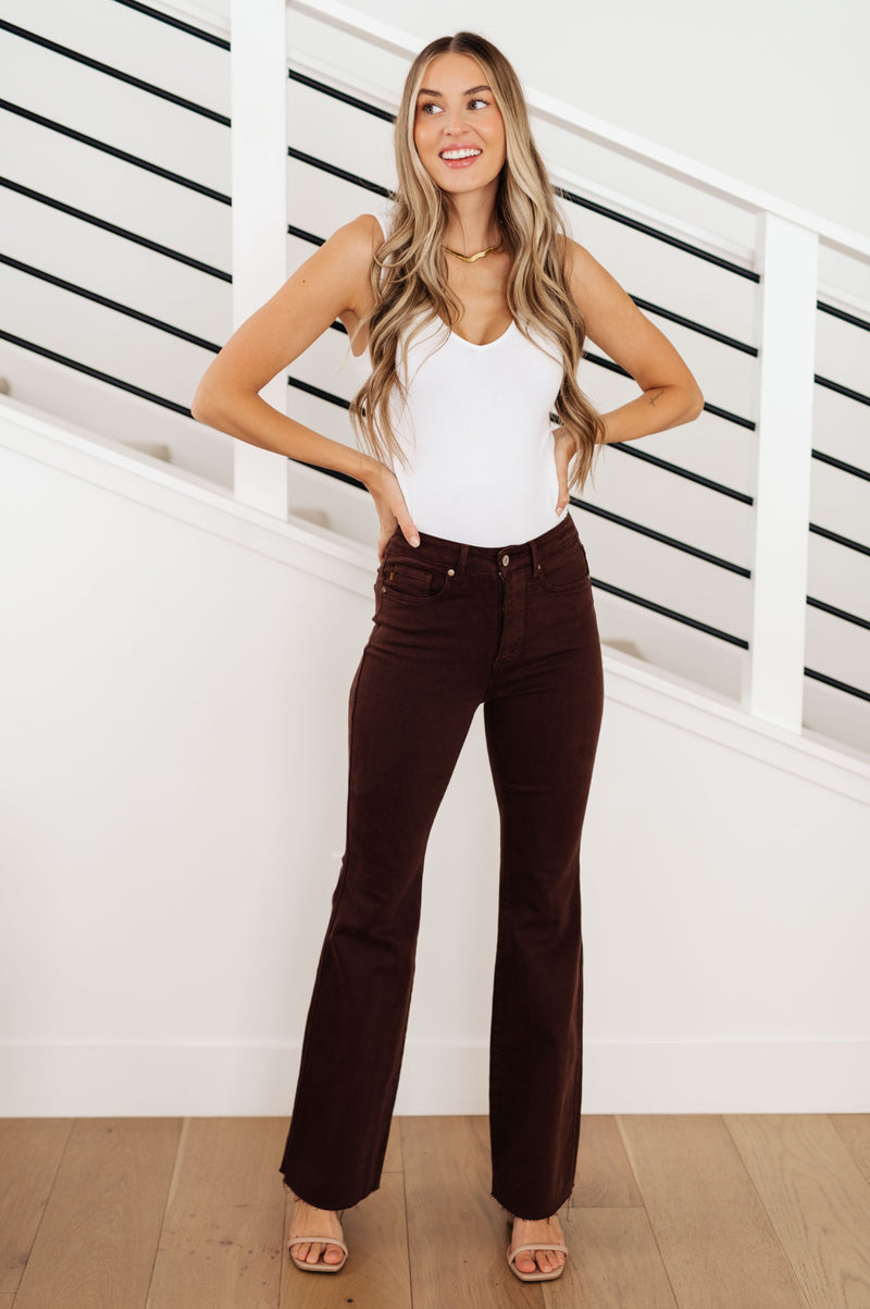 Sienna High Rise Control Top Flare Judy Blue Jeans in Espresso