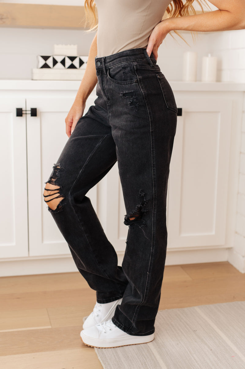 Susannah High Rise Rigid Magic 90's Distressed Straight Judy Blue Jeans in Black