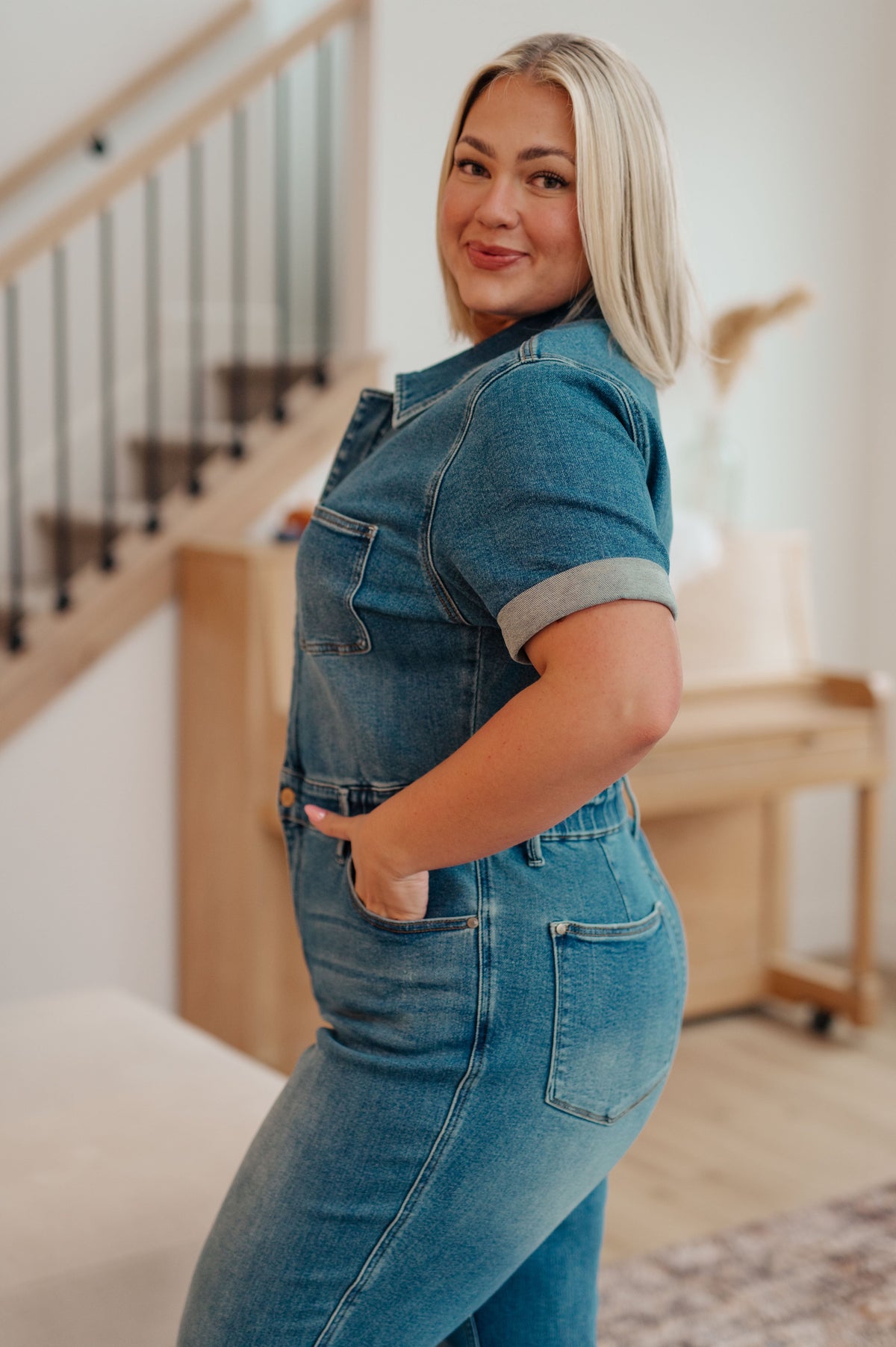 Sylvia Short Sleeve Denim Judy Blue Jumpsuit