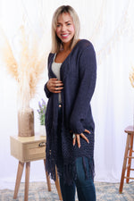 Tiana Fringed Cardigan in Navy