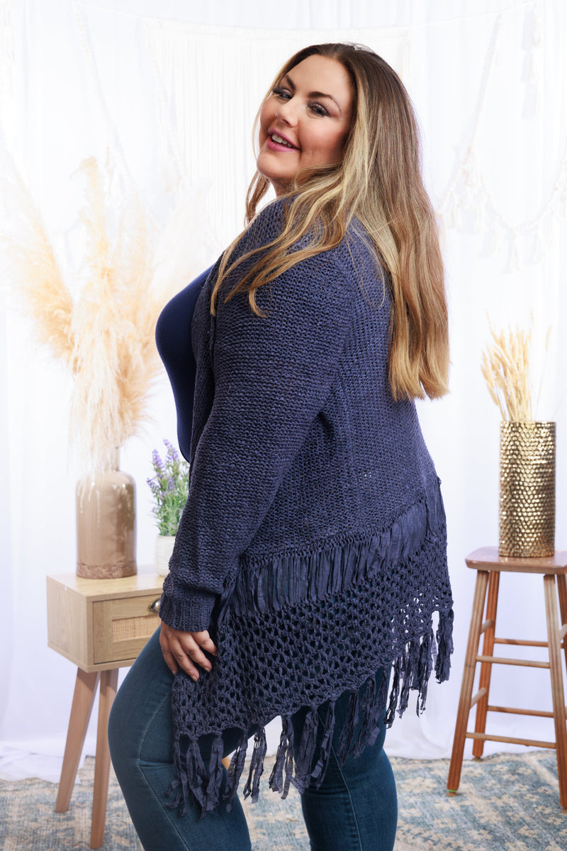 Tiana Fringed Cardigan in Navy