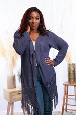 Tiana Fringed Cardigan in Navy