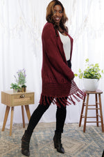 Tiana Fringed Cardigan in Wine