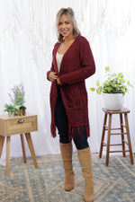 Tiana Fringed Cardigan in Wine