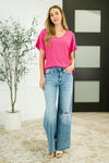 Trial and Error Textured V-Neck Blouse in Magenta