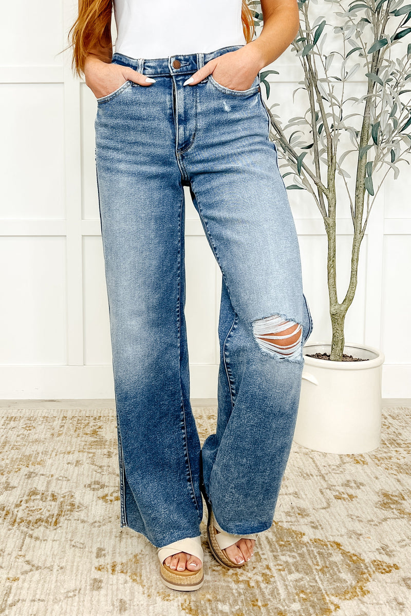 Tucker High Rise Vintage Wash Wide Leg Judy Blue Jeans