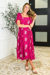 Twirl in Bloom Square Neck Dress in Hot Pink