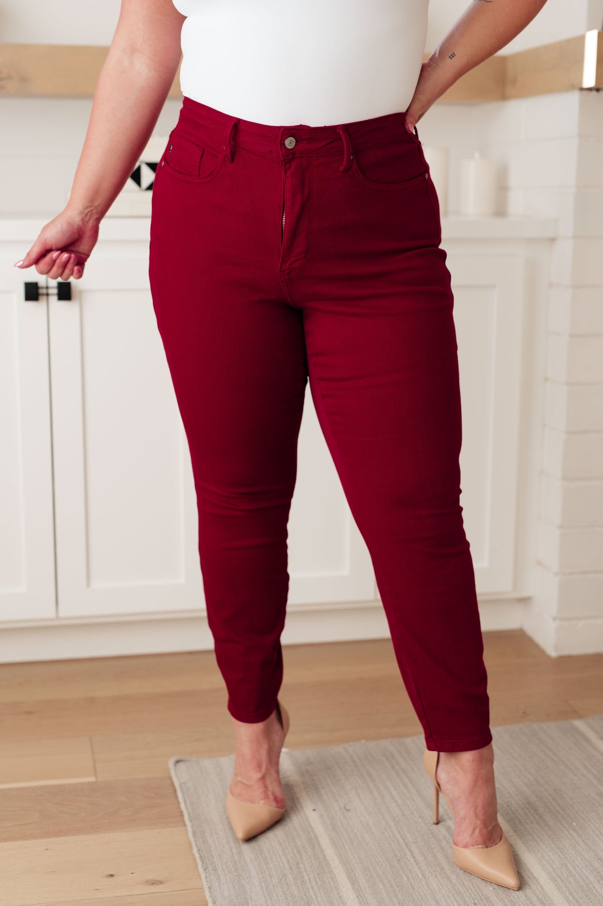 Wanda High Rise Control Top Skinny Judy Blue Jeans Scarlet