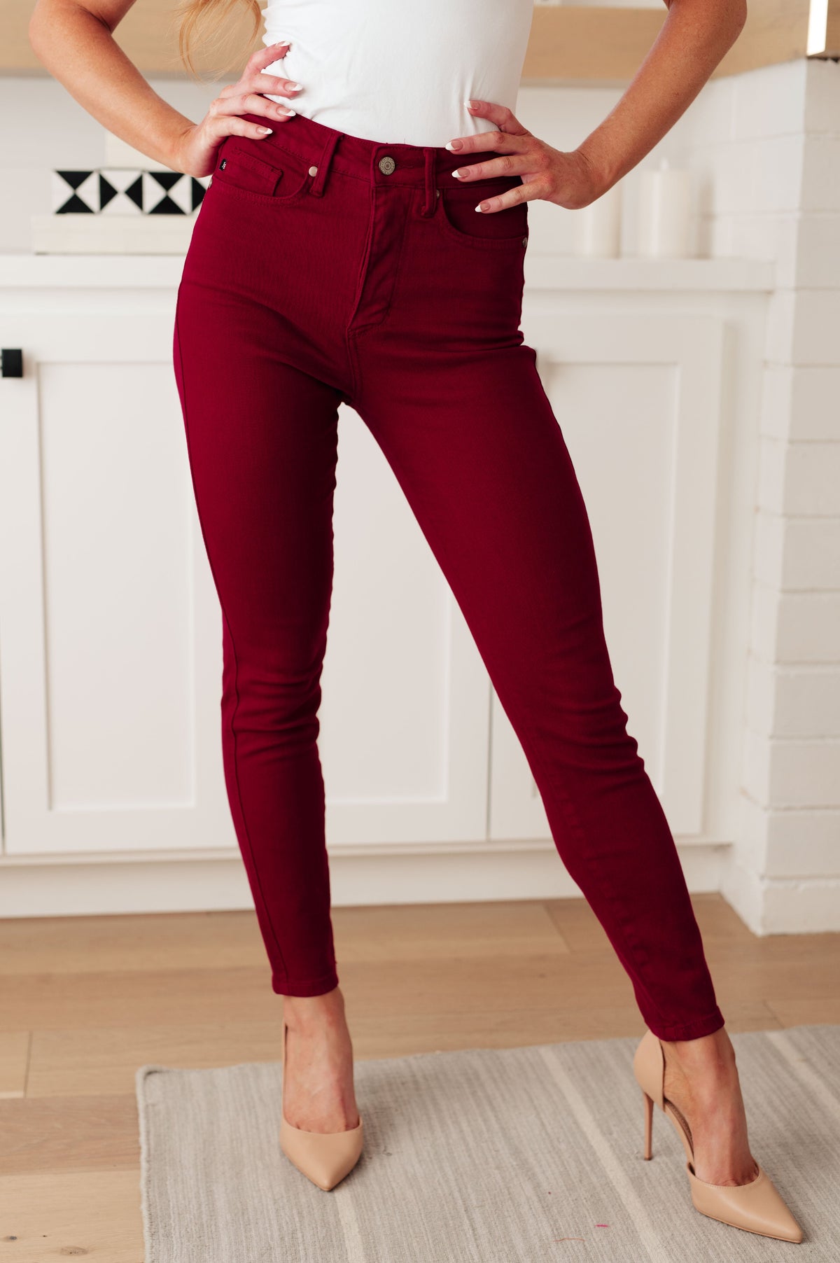 Wanda High Rise Control Top Skinny Judy Blue Jeans Scarlet