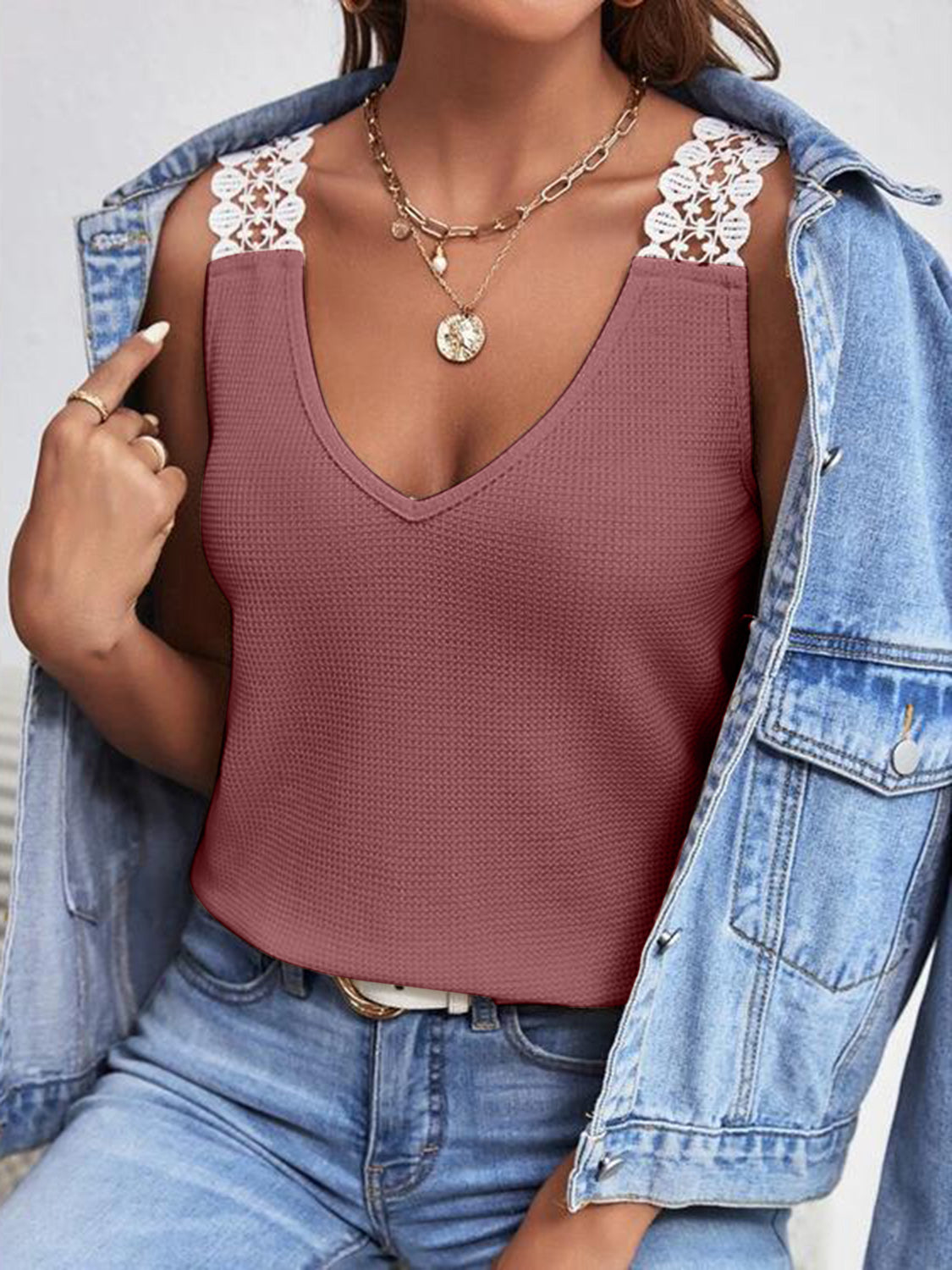 Sloane Lace Detail V-Neck Tank