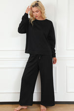 Violet Textured Long Sleeve Top and Drawstring Pants Set