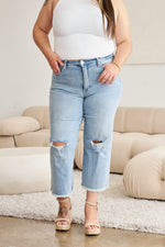 Taylor Tummy Control High Waist Raw Hem Distressed Risen Jeans