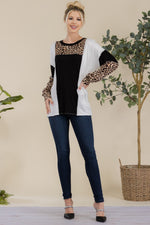 Leopard Color Block Exposed Seam T-Shirt