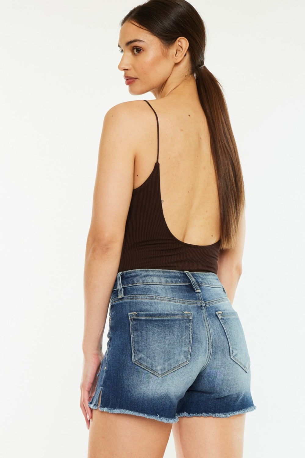 Delilah Kancan High Waist Raw Hem Denim Shorts