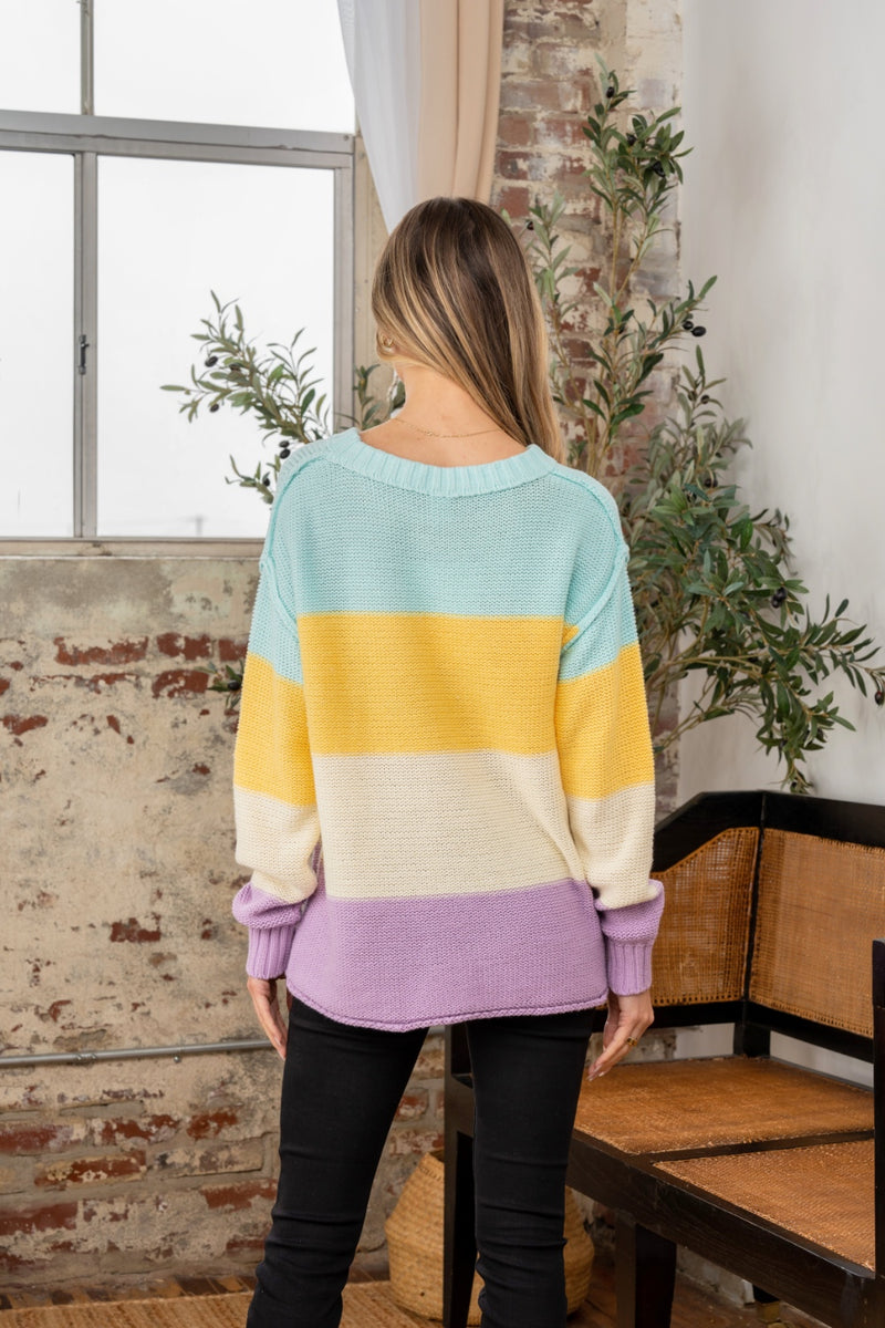 Milania Color Block Exposed Seam Sweater