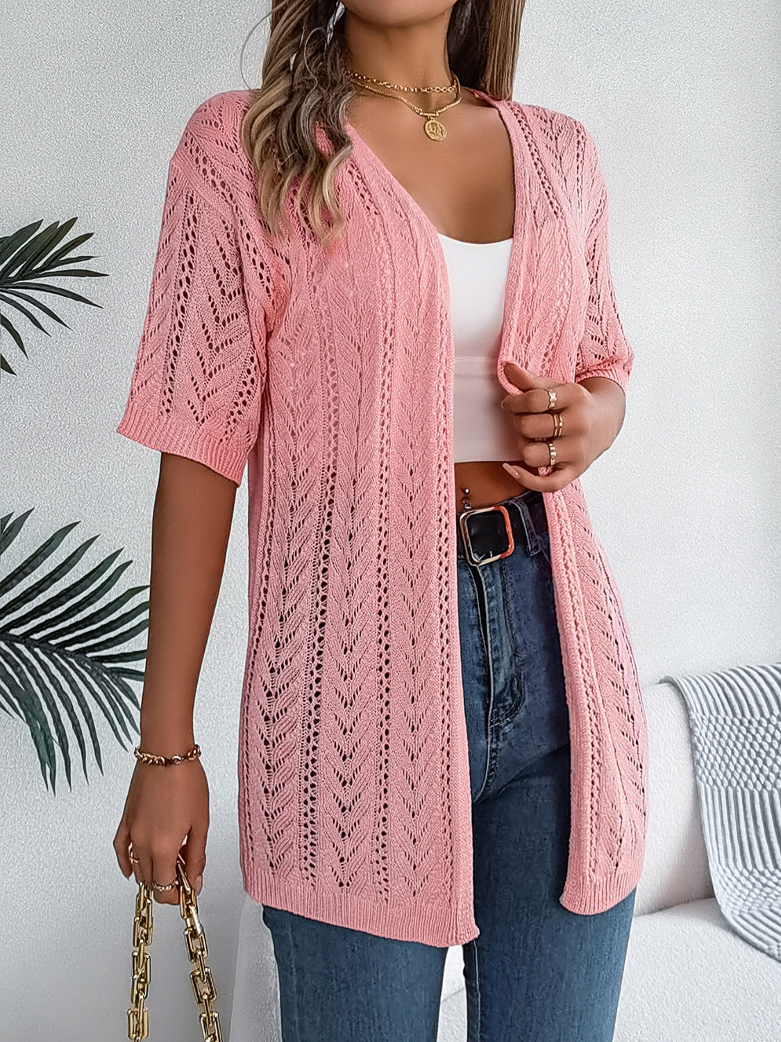 Olivia Openwork Half Sleeve Cardigan