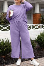 Violet Textured Long Sleeve Top and Drawstring Pants Set
