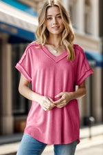 Blair Exposed Seam Ribbed Top in Pink