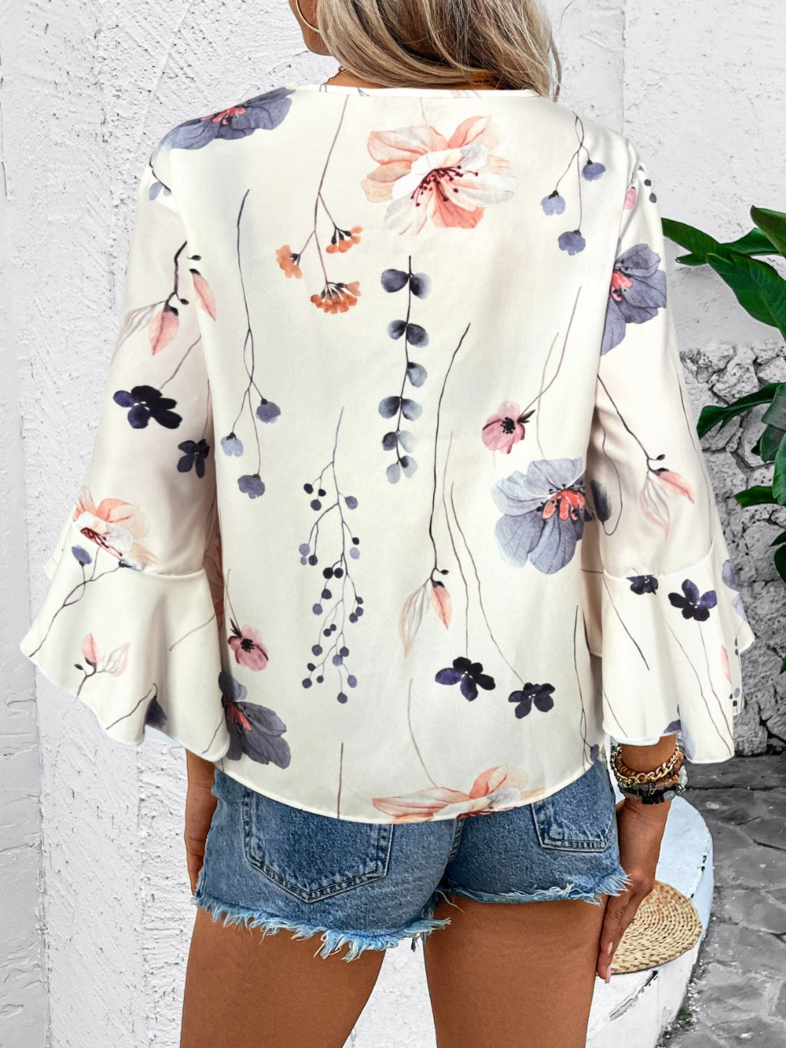 Rya Ruffled Printed V-Neck Blouse