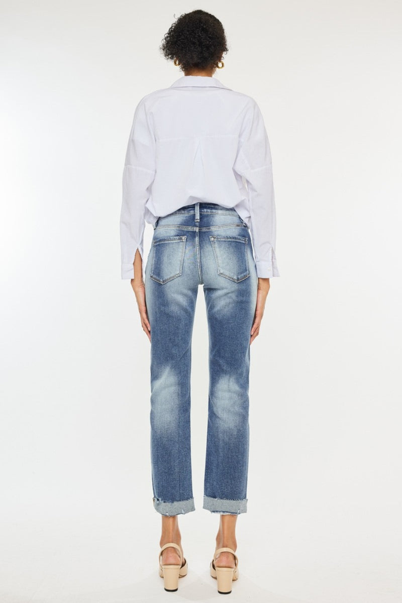 Melanie High Rise Cuffed Straight Kancan Jeans