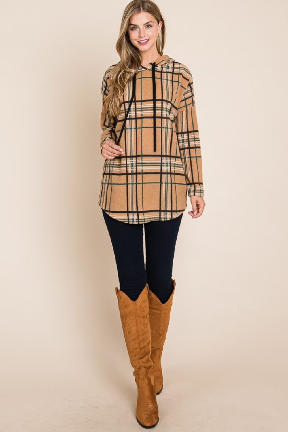 Riley Drawstring Plaid Hoodie