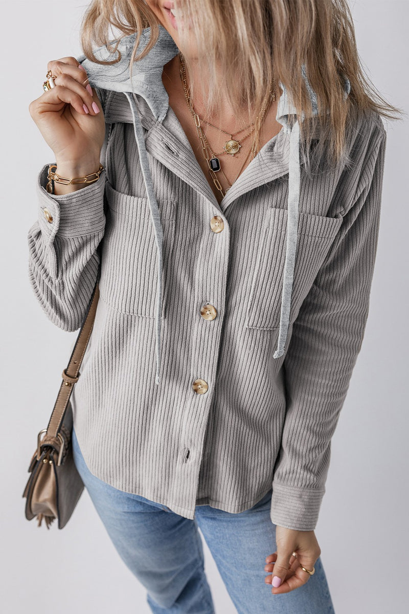 Lila Drawstring Button Up Hooded Jacket