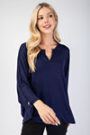 Luna Notched Three-Quarter Sleeve Blouse