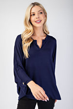 Luna Notched Three-Quarter Sleeve Blouse