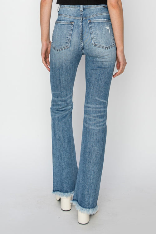 Yolanda High Rise Frayed Hem Bootcut Risen Jeans