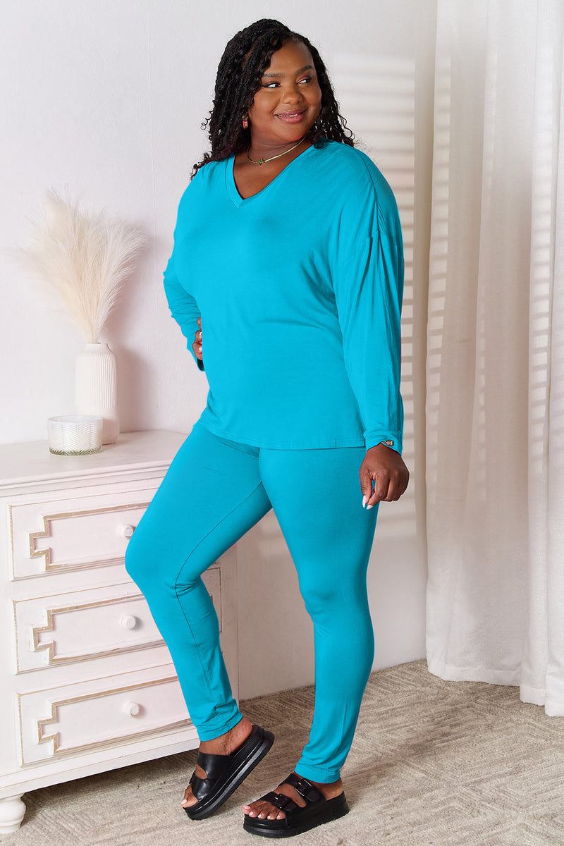 Bailey V-Neck Soft Rayon Long Sleeve Top and Pants Lounge Set