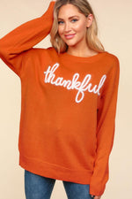 Thankful Metallic Glitter Embroidery Sweater