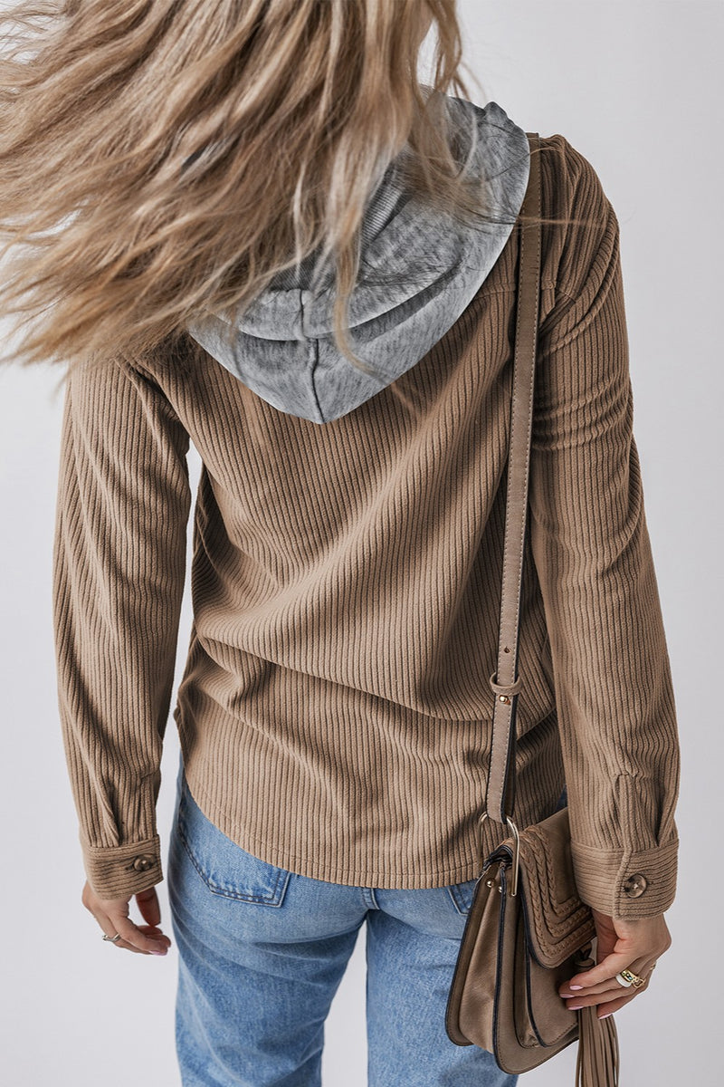 Lila Drawstring Button Up Hooded Jacket