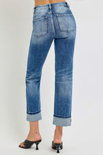 Moira High Rise Crop Straight Roll Up Jeans by RISEN