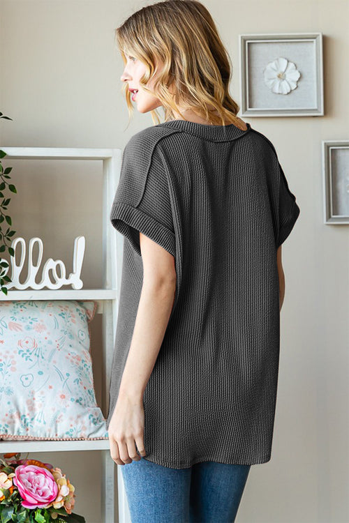 Exposed Seam Ribbed Top in Charcoal