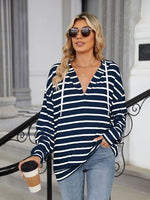 Miranda Drawstring Striped Long Sleeve Hoodie