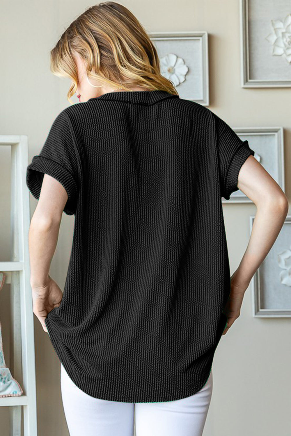 Becca Front Pocket Ribbed Top in Black