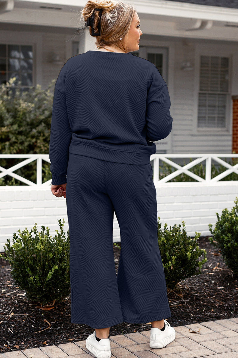 Violet Textured Long Sleeve Top and Drawstring Pants Set