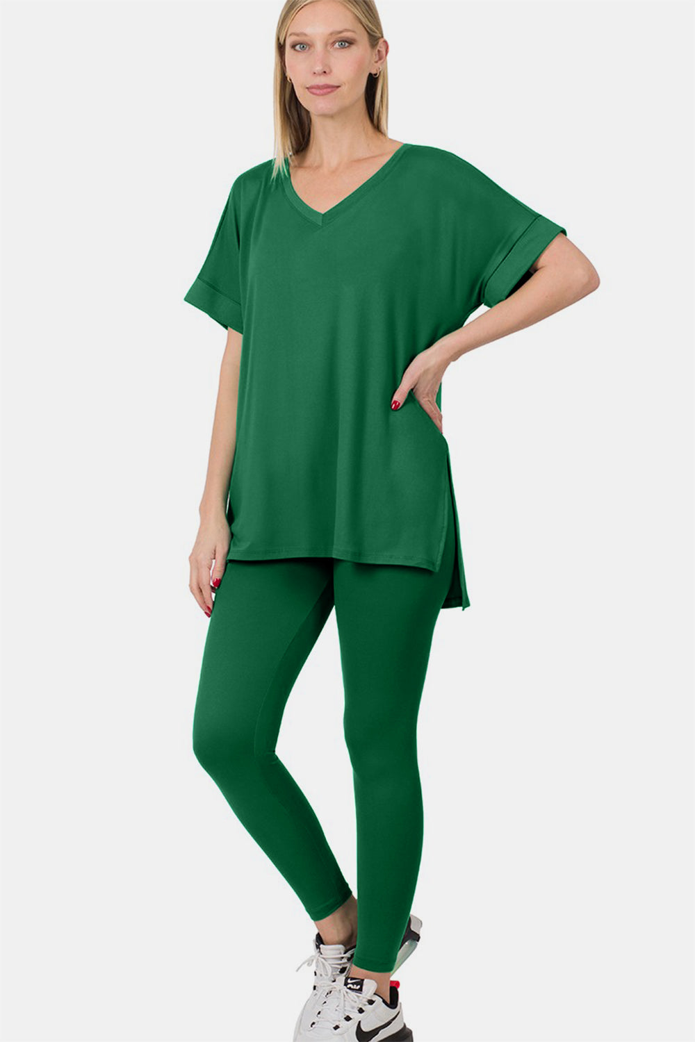 Blaine V-Neck Rolled T-Shirt and Leggings Lounge Set